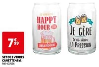 Promoties Set de 2 verres canette - Huismerk - Auchan - Geldig van 11/06/2024 tot 17/06/2024 bij Auchan