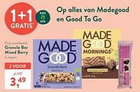 Promoties Granola bar mixed berry - Madegood - Geldig van 10/06/2024 tot 07/07/2024 bij Holland & Barret