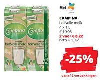 Promoties Campina halfvolle melk - Campina - Geldig van 06/06/2024 tot 19/06/2024 bij Spar (Colruytgroup)