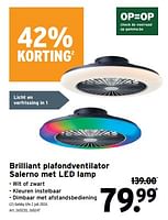Promoties Brilliant plafondventilator salerno met led lamp - Brilliant - Geldig van 05/06/2024 tot 18/06/2024 bij Gamma