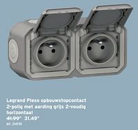 Promoties Legrand plexo opbouwstopcontact 2-polig met aarding grijs 2-voudig horizontaal - Legrand - Geldig van 05/06/2024 tot 18/06/2024 bij Gamma