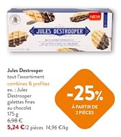 Promotions Jules destroo per galettes fines au chocolat - Jules Destrooper - Valide de 05/06/2024 à 18/06/2024 chez OKay