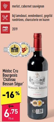 Promoties Médoc cru bourgeois château bessan ségur - Rode wijnen - Geldig van 22/06/2024 tot 28/06/2024 bij Aldi