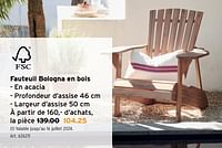 Promotions Fauteuil bologna en bois - Produit maison - Gamma - Valide de 05/06/2024 à 18/06/2024 chez Gamma