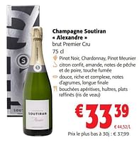 Promotions Champagne soutiran alexandre brut premier cru - Champagne - Valide de 05/06/2024 à 18/06/2024 chez Colruyt