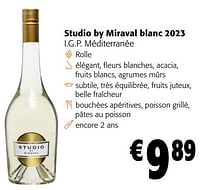 Promotions Studio by miraval blanc 2023 i.g.p. méditerranée - Vins blancs - Valide de 05/06/2024 à 18/06/2024 chez Colruyt