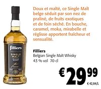 Promotions Filliers belgian single malt whisky - Filliers - Valide de 05/06/2024 à 18/06/2024 chez Colruyt