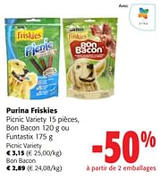 Promotions Purina friskies picnic variety , bon bacon ou funtastix - Purina - Valide de 05/06/2024 à 18/06/2024 chez Colruyt