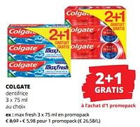 Promotions Colgate dentifrice max fresh - Colgate - Valide de 06/06/2024 à 19/06/2024 chez Spar (Colruytgroup)