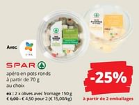 Promotions Olives avec fromage - Spar - Valide de 06/06/2024 à 19/06/2024 chez Spar (Colruytgroup)