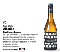 Promotions Paco + lola albariño - Vins blancs - Valide de 06/06/2024 à 24/06/2024 chez Sligro