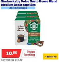 Promoties Starbucks by dolce gusto house blend medium roast capsules - Starbucks - Geldig van 10/06/2024 tot 16/06/2024 bij Bol.com