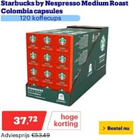 Promoties Starbucks by nespresso medium roast colombia capsules - Starbucks - Geldig van 10/06/2024 tot 16/06/2024 bij Bol.com