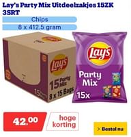 Promoties Lay`s party mix uitdeelzakjes 15zk 3srt - Lay's - Geldig van 10/06/2024 tot 16/06/2024 bij Bol.com