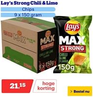 Promoties Lay`s strong chili + lime chips - Lay's - Geldig van 10/06/2024 tot 16/06/2024 bij Bol.com