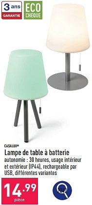 Promotions Lampe de table à batterie - Casalux - Valide de 22/06/2024 à 23/06/2024 chez Aldi