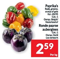 Promoties Paprika’s, ronde paarse aubergines - Huismerk - Intermarche - Geldig van 11/06/2024 tot 16/06/2024 bij Intermarche
