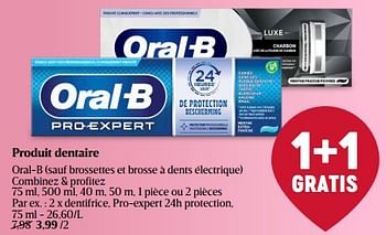 Promotions Dentifrice, pro-expert 24h protection - Oral-B - Valide de 13/06/2024 à 19/06/2024 chez Delhaize