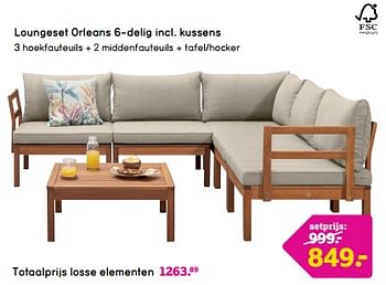 Promoties Loungeset orleans 6-delig incl. kussens - Huismerk - Leen Bakker - Geldig van 10/06/2024 tot 23/06/2024 bij Leen Bakker