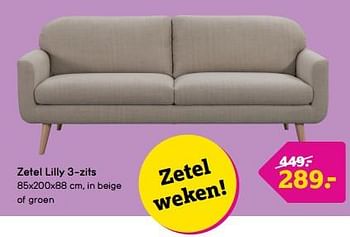 Promoties Zetel lilly 3-zits - Huismerk - Leen Bakker - Geldig van 10/06/2024 tot 23/06/2024 bij Leen Bakker