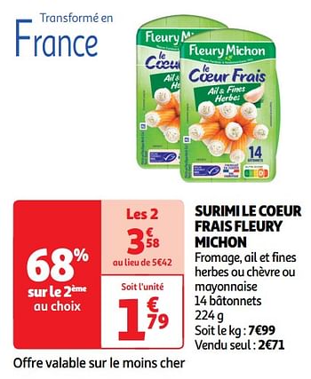 Promoties Surimi le coeur frais fleury michon - Fleury Michon - Geldig van 11/06/2024 tot 16/06/2024 bij Auchan
