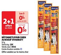 Promoties Bâtonnets pour chien au boeuf vitakraft - Vitakraft - Geldig van 11/06/2024 tot 16/06/2024 bij Auchan