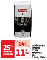 Promoties Café grains italian style malongo - Malongo - Geldig van 11/06/2024 tot 16/06/2024 bij Auchan