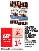 Promoties Tablettes de chocolat noir myrtilles nestlé les recettes de l`atelier - Nestlé - Geldig van 11/06/2024 tot 16/06/2024 bij Auchan