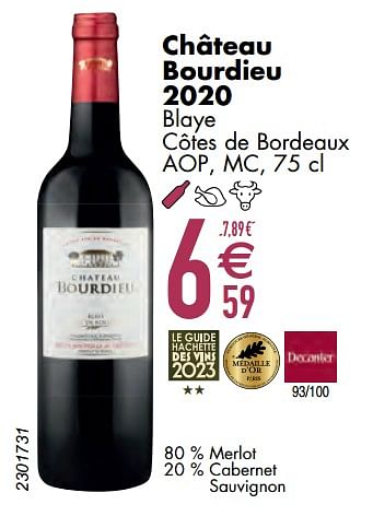 Promoties Château bourdieu 2020 blaye côtes de bordeaux aop mc - Rode wijnen - Geldig van 11/06/2024 tot 07/08/2024 bij Cora