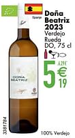 Promoties Doña beatriz 2023 verdejo rueda do - Witte wijnen - Geldig van 11/06/2024 tot 07/08/2024 bij Cora