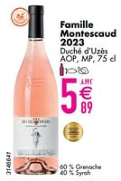 Promoties Famille montescaud 2023 duché d’uzès aop mp - Rosé wijnen - Geldig van 11/06/2024 tot 07/08/2024 bij Cora