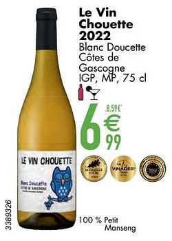 Le vin chouette 2022 blanc doucette côtes de gascogne igp mp