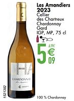 Promoties Les amandiers 2023 cellier des chartreux chardonnay gard igp mp - Witte wijnen - Geldig van 11/06/2024 tot 07/08/2024 bij Cora
