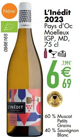 Promoties L’inédit 2023 pays d’oc moelleux igp md - Witte wijnen - Geldig van 11/06/2024 tot 07/08/2024 bij Cora