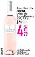 Promoties Lou paraïs 2023 alpes de haute-provence igp - Rosé wijnen - Geldig van 11/06/2024 tot 07/08/2024 bij Cora
