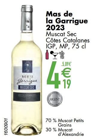 Promoties Mas de la garrigue 2023 muscat sec côtes catalanes igp mp - Witte wijnen - Geldig van 11/06/2024 tot 07/08/2024 bij Cora