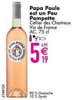 Promoties Papa poule est un peu pompette cellier des chartreux - Rosé wijnen - Geldig van 11/06/2024 tot 07/08/2024 bij Cora