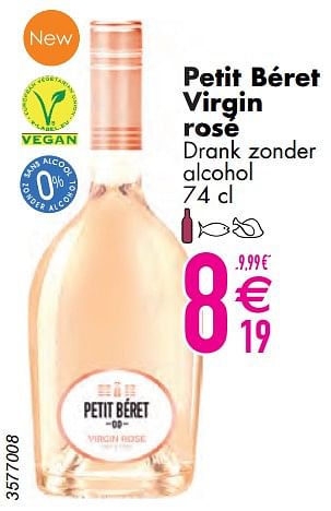 Promoties Petit béret virgin rosé drank zonder alcohol - Rosé wijnen - Geldig van 11/06/2024 tot 07/08/2024 bij Cora