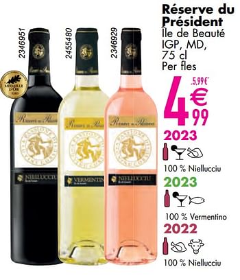 Promoties Réserve du président île de beauté igp md - Rode wijnen - Geldig van 11/06/2024 tot 07/08/2024 bij Cora