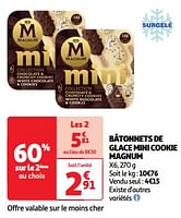 Promoties Bâtonnets de glace mini cookie magnum - Ola - Geldig van 11/06/2024 tot 17/06/2024 bij Auchan