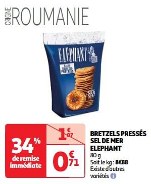 Promoties Bretzels pressés sel de mer elephant - Elephant - Geldig van 11/06/2024 tot 17/06/2024 bij Auchan