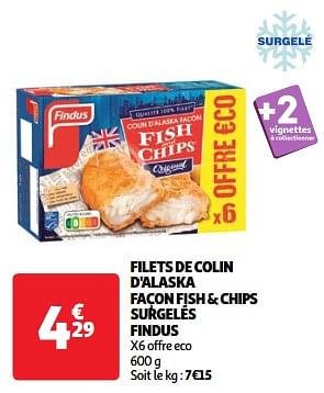 Promoties Filets de colin d`alaska façon fish + chips surgelés findus - Findus - Geldig van 11/06/2024 tot 17/06/2024 bij Auchan