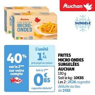 Promoties Frites micro ondes surgelées auchan - Huismerk - Auchan - Geldig van 11/06/2024 tot 17/06/2024 bij Auchan