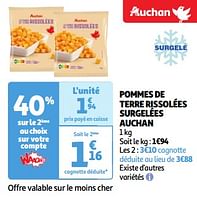 Promoties Pommes de terre rissolées surgelées auchan - Huismerk - Auchan - Geldig van 11/06/2024 tot 17/06/2024 bij Auchan