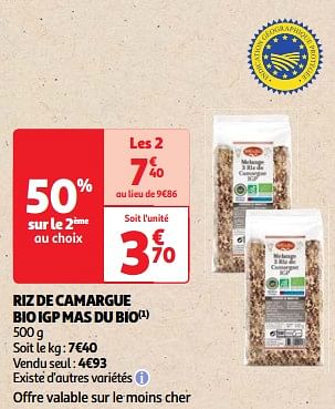 Promoties Riz de camargue bio igp mas du bio - Mas du Bio - Geldig van 11/06/2024 tot 17/06/2024 bij Auchan