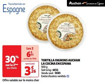 Promoties Tortilla oignons auchan la cocina en espana - Huismerk - Auchan - Geldig van 11/06/2024 tot 17/06/2024 bij Auchan