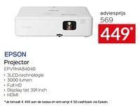 Promoties Epson projector epv11ha84040 - Epson - Geldig van 31/05/2024 tot 30/06/2024 bij Selexion