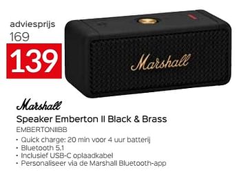 Promoties Marshall speaker emberton ii black + brass embertoniibb - MARSHALL - Geldig van 31/05/2024 tot 30/06/2024 bij Selexion