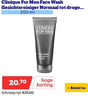 Promoties Clinique for men face wash gezichtsreiniger normaal tot droge - CLINIQUE - Geldig van 10/06/2024 tot 16/06/2024 bij Bol.com