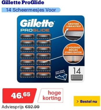 Promoties Gillette proglide 14 scheermesjes - Gillette - Geldig van 10/06/2024 tot 16/06/2024 bij Bol.com